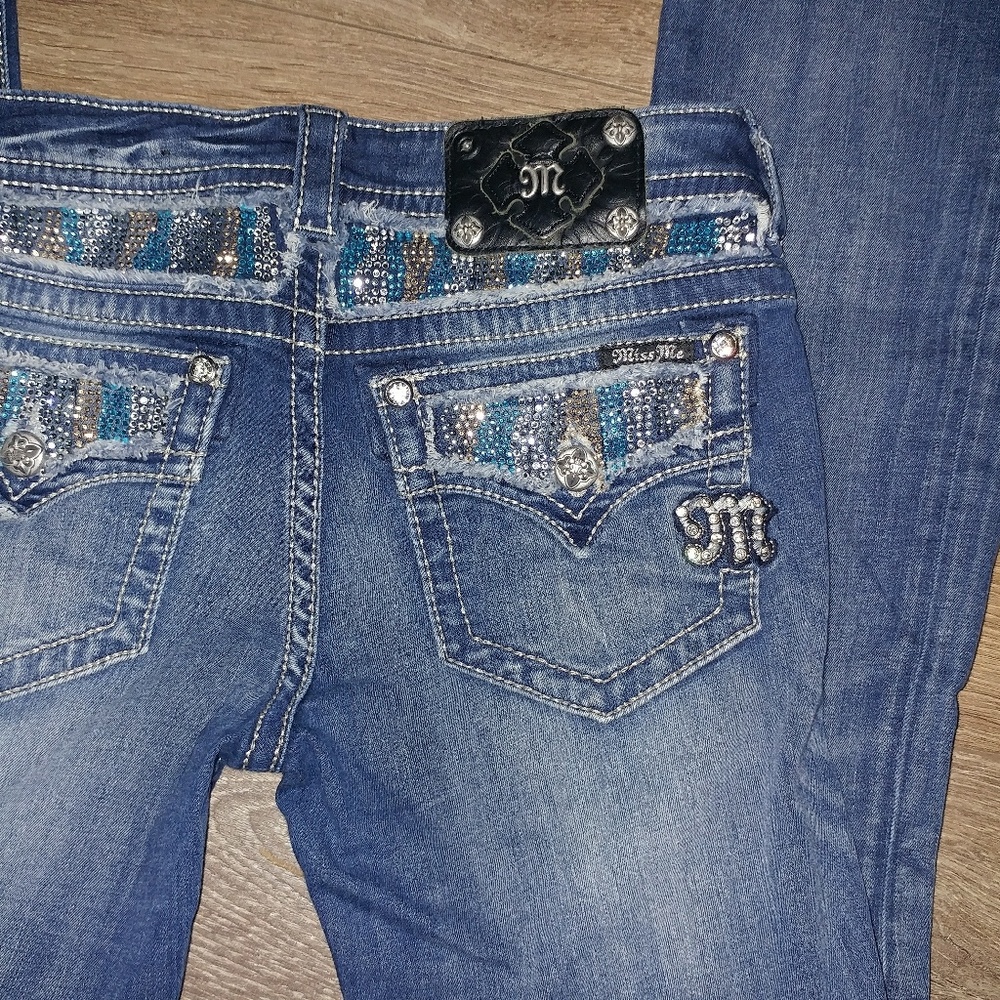 Miss Me | Y2k Bling Rhinestone Bootcut Denim Blue Jeans W28 5/6 *Flaw*